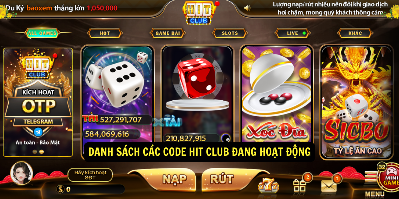 Danh sách các code Hit Club đang hoạt động